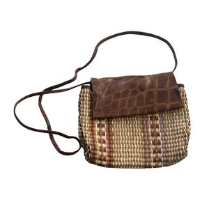 Paola Del Lungo Purse Handwoven Raffia Leather Top and Strap